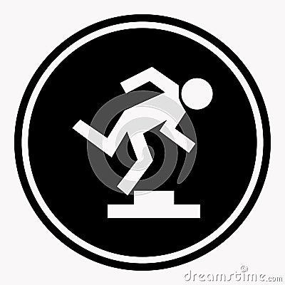 Warning logo sign with stumbling person because of doorstep Vector Illustration