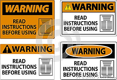 Warning Machine Sign Read Instructions Before Using Vector Illustration