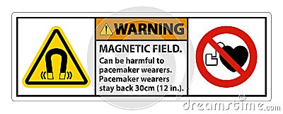 Warning Magnetic field can be harmful to pacemaker wearers.pacemaker wearers.stay back 30cm Vector Illustration