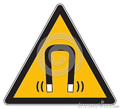 Warning for magnetic field yellow sign Cartoon Illustration