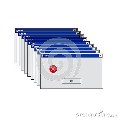 Warning message window alert of system error. Vector Illustration