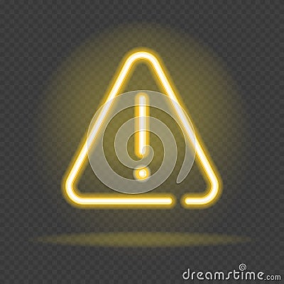 Warning neon text and triangle sign with exclamation mark. Caution design Vector Illustration