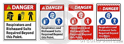Warning PPE Sign Respirators And Biohazard Suits Required Beyond This Point Vector Illustration