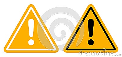 Warning, precaution, attention, alert icon, set exclamation mark in triangle shape - for stock Vector Illustration