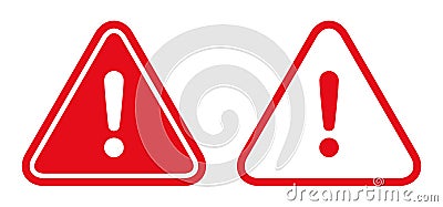 Warning, precaution, attention, alert icon, set red exclamation mark in triangle shape - vector Vector Illustration