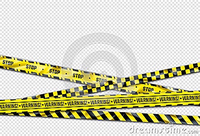 Warning ribbon. Realistic barricade tape. Black and yellow barrier, stop sign. Caution lines with repeated ornament and Stock Photo