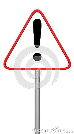 Warning road sign with exclamation mark on white Stock Photo