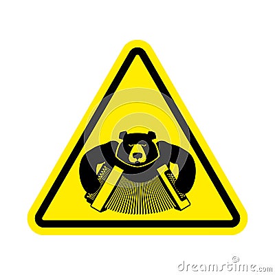 Warning Russia. bear with accordion with yellow triangle. Road s Vector Illustration