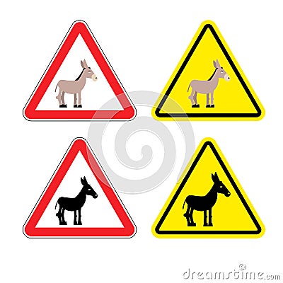 Warning sign attention donkey. Dangers yellow sign stupid man. A Vector Illustration