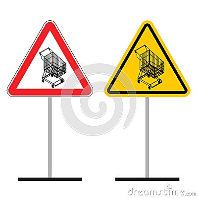 Warning sign of attention shopping cart. Vector Illustration