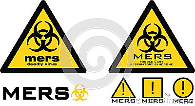 Warning sign with biohazard symbol and mers text Cartoon Illustration