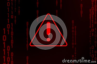 A warning sign on black background. Red, numeric digits are scattered across the canvas Stock Photo