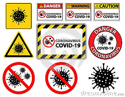 Warning sign,caution outbreak coronavirus covid 19 Vector Illustration