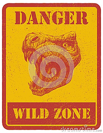 Warning sign. danger signal with dinosaur. eps 8 Vector Illustration