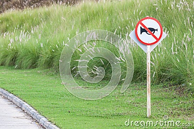 The warning sign do not use vehicle horn with flowering grass ba Stock Photo