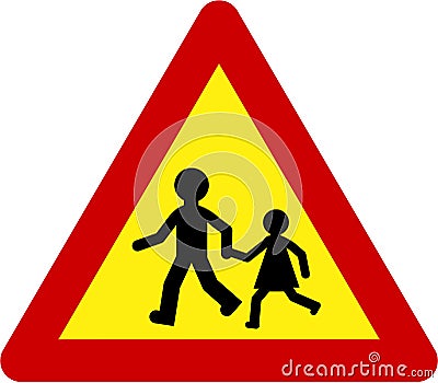 Warning sign with kids play Stock Photo