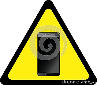 Warning sign with smartphones Stock Photo