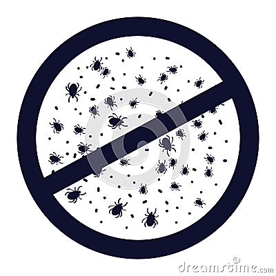 Warning sign about ticks with black crossed-out stop sign vector illustration Vector Illustration