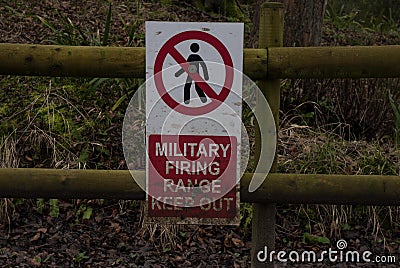 Warning sign in Tyneham village, Dorset Stock Photo