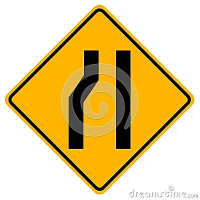 Warning signs Road narrows on left side on white background Vector Illustration