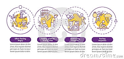 Warning signs of teen behavior purple circle infographic template Vector Illustration