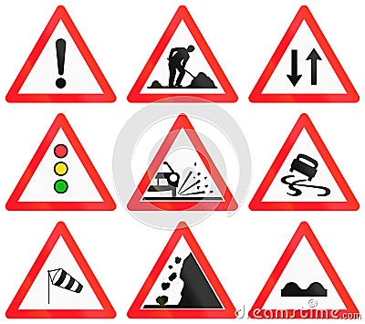 Warning signs used in Switzerland Stock Photo