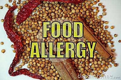 Warning statement - food allergy with spices and special ingredients Stock Photo