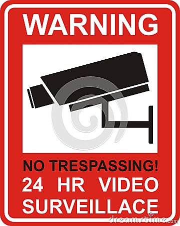 Warning Sticker for Security Alarm CCTV Camera Surveillance Stock Photo