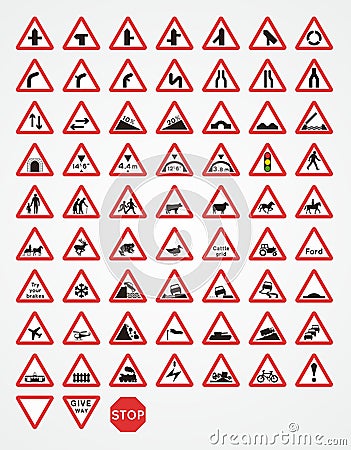 British Warning Traffic Signs Stock Photo
