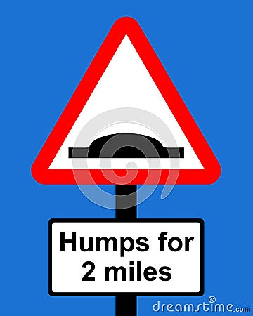 Warning triangle Distance over which road humps extend Stock Photo