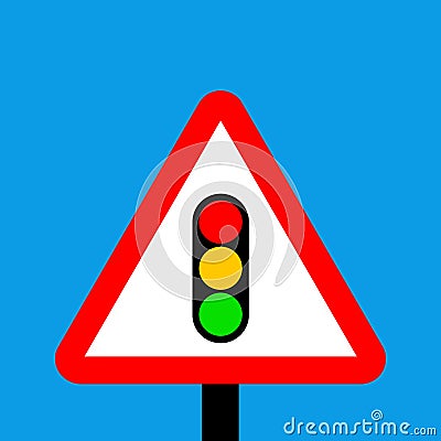 Warning triangle traffic signals ahead Stock Photo