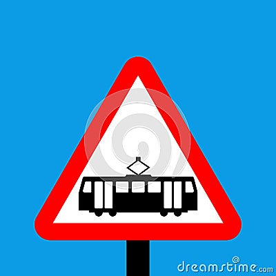 Warning triangle Trams crossing ahead sign Vector Illustration