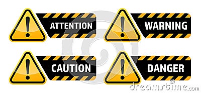 Warning vector signs. Attention sign, warning sign, caution sign, danger sign. Exclamation mark Vector Illustration