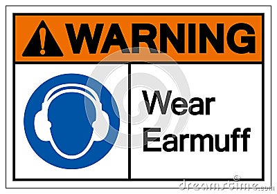 Warning Wear Earmuff Symbol Sign,Vector Illustration, Isolated On White Background Label. EPS10 Vector Illustration