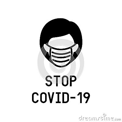 Warning woman wear mask icon symbol with COVID-19 coronavirus concept Vector Illustration