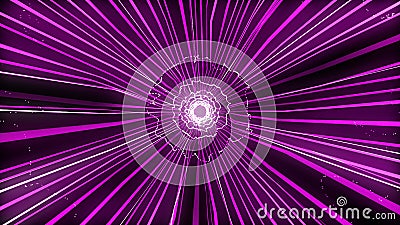 Warp loop with colorful 3D rendering. Hyperspace jump to an other galaxy. Moving neon illuminating rays. Blue and purple star Stock Photo