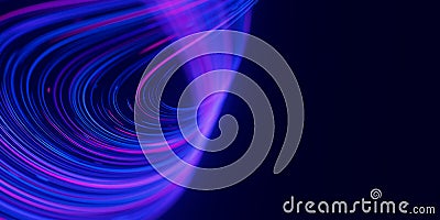 Warped data light speed flow. Abstract round digital data stream of quantum computing. Cyberspace of qubit trail waves Stock Photo