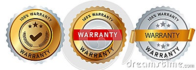 warranty gold and silver seal label sticker business guarantee satisfaction product Vector Illustration