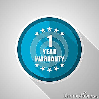 Warranty guarantee 1 year symbol, flat design vector blue icon with long shadow Vector Illustration