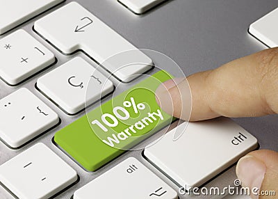 100% Warranty - Inscription on Green Keyboard Key Stock Photo