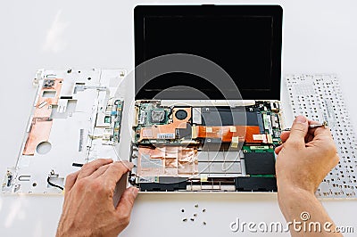 Warranty maintenance of the laptop (pc computer) Stock Photo