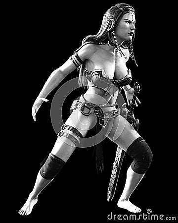 Warrior amazon woman with sword. Cartoon Illustration