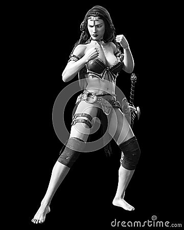 Warrior amazon woman with sword. Cartoon Illustration