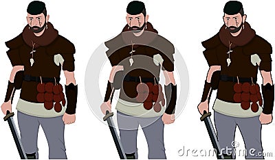 Warrior armed with sword viking and leather armor on a white background. With copyspace for your text. Larp role play. Battle and Stock Photo