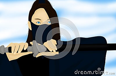 Chinese girl warrior with blue eyes Stock Photo