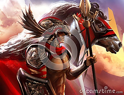 Medieval fantasy horseman warrior knight Stock Photo
