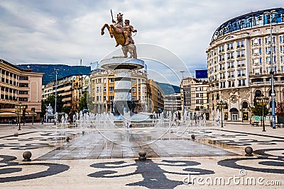 Warrior On A Horse Statue -Skopje, North Macedonia Editorial Stock Photo