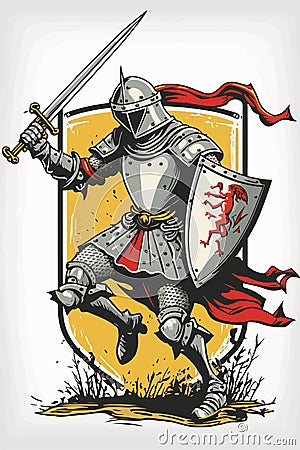 Warrior or Medieval Knight Vector wearing Armor vector illustration Cartoon Illustration