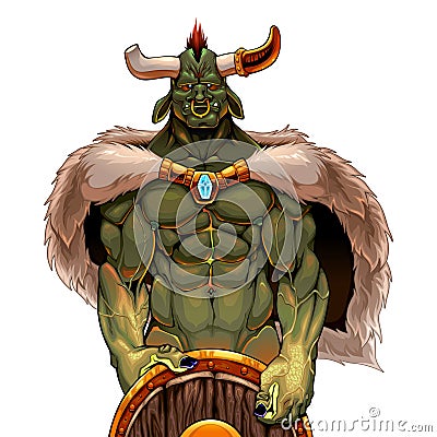 Warrior ogre holding the shield Vector Illustration