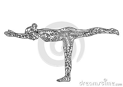 Warrior 3 pose yoga 7 chakra vector flower floral hand drawn Vector Illustration